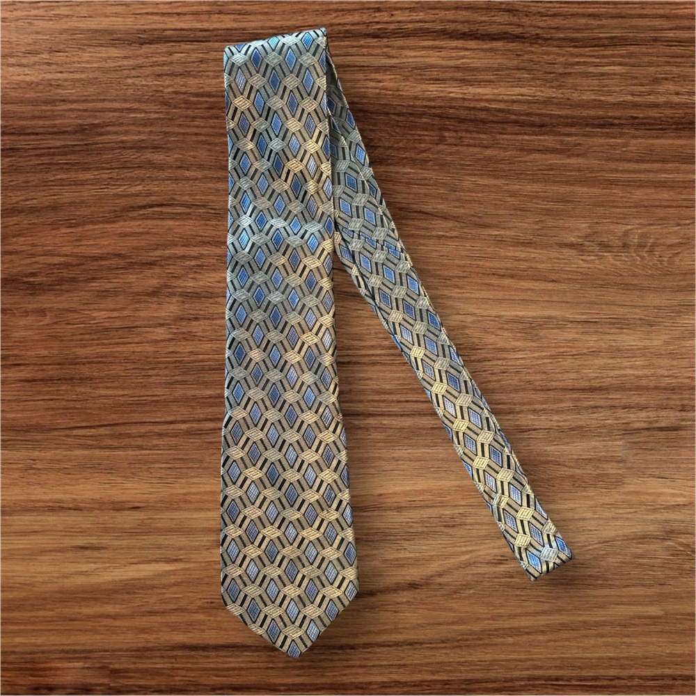 Geometric Patterned Tie - Blue and Gold